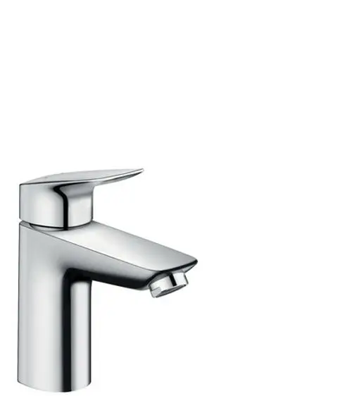 Einhebel-Waschtischmischer aus Chrom von Hansgrohe mit Zugstangen-Ablaufgarnitur, der eine moderne Armatur für Waschbecken darstellt.